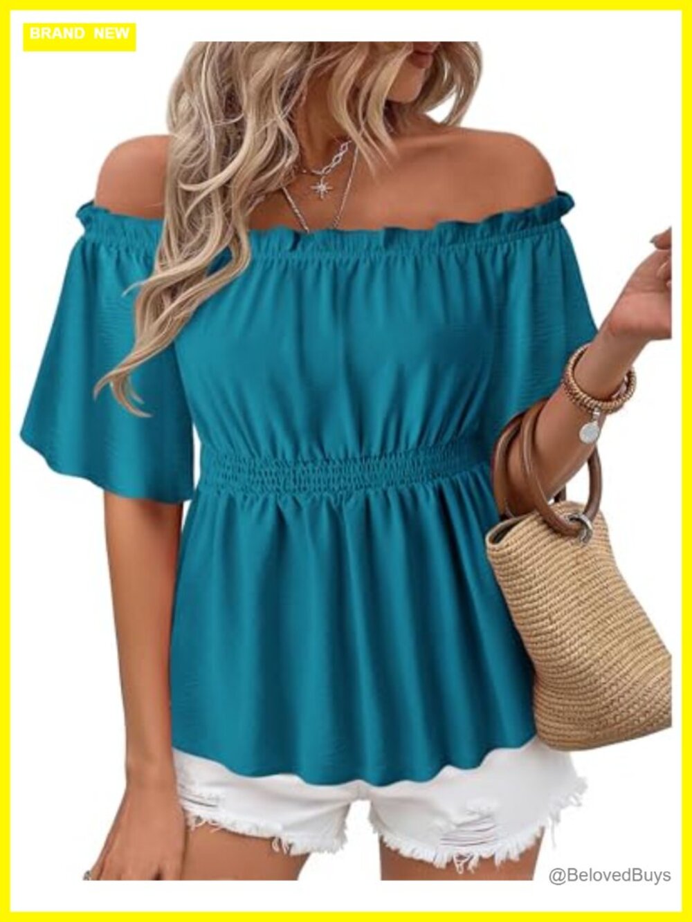 Women's Off The Shoulder Peplum Top Ruffle Sleeve Dressy Blouse